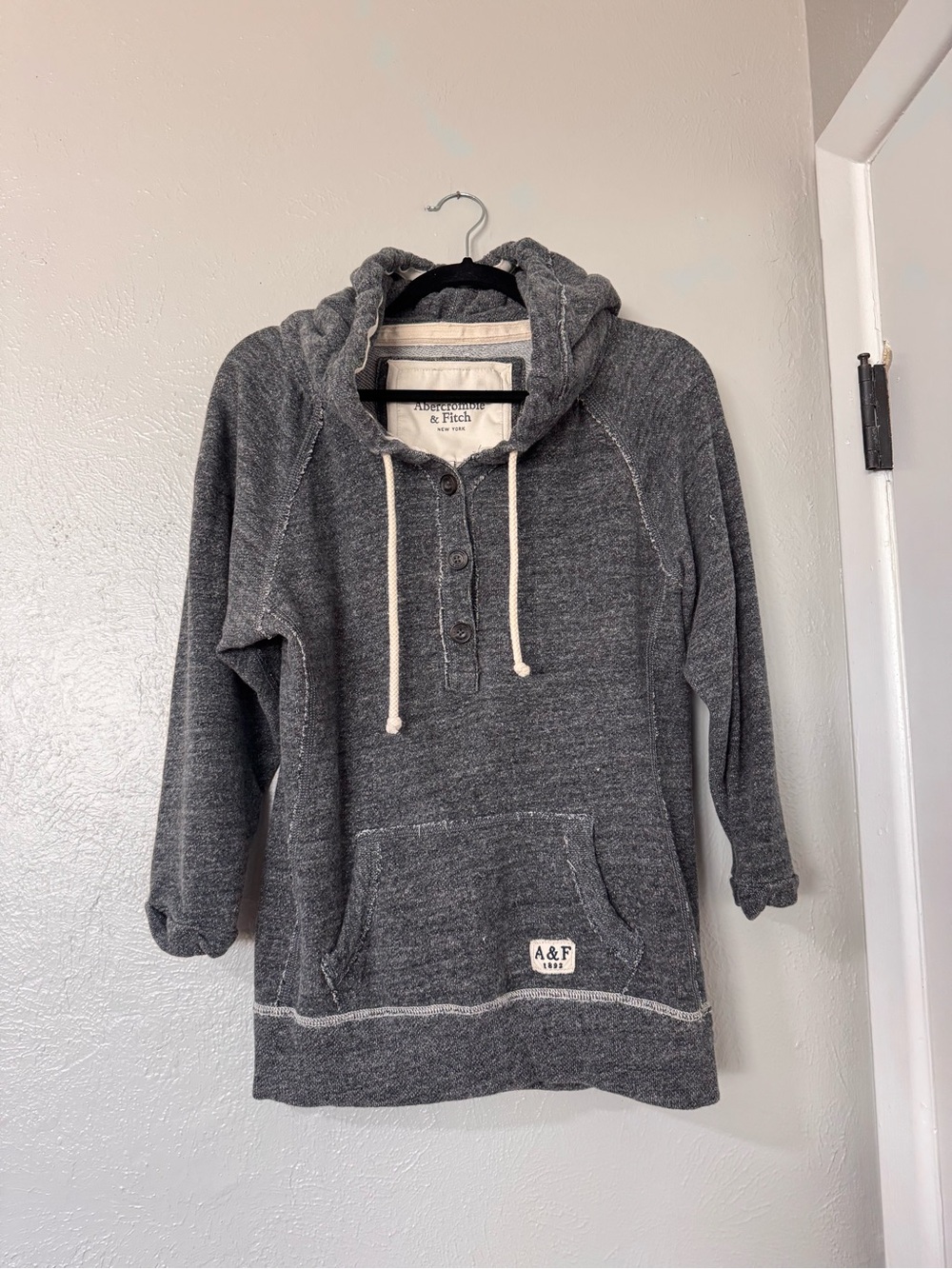 Abercrombie & Fitch Women’s Large Charcoal Hooded Pullover Henley Sweater Y2K